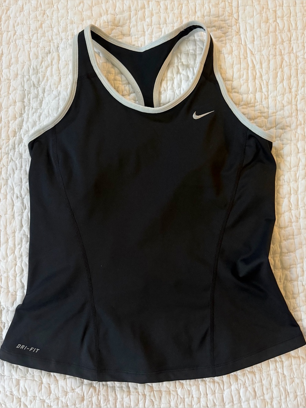 Nike Dri-Fit Black Workout Racerback Tank Top with White Trim